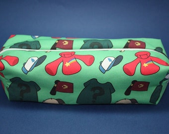 Boxy Makeup Bag - Gravity Falls Toss Print in Green Zipper - Pencil Pouch - Mabel, Dipper, and Stan Pines, Soos Ramirez, & Wendy Cordoroy