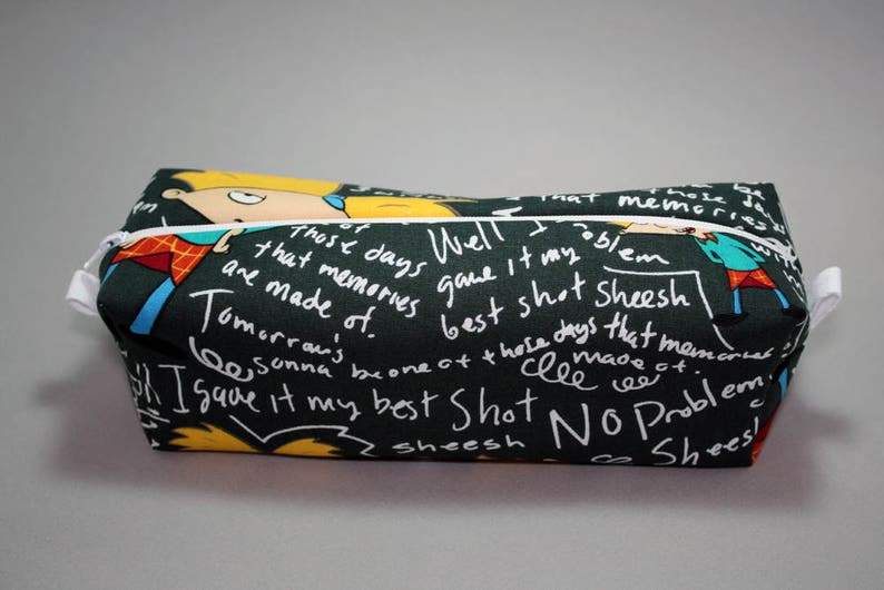 Boxy Makeup Bag Nickelodeon's Hey Arnold Chalkboard Print Zipper Pencil Pouch image 1