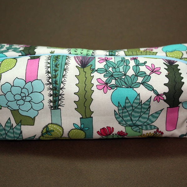 Boxy Makeup Bag - Stunning Spiny Succulent Print - Pencil Pouch -Cacti, Spikey, Desert, Rosettes, Trailing, Epiphytes, Strange, & Echeveria