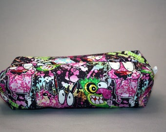 Boxy Makeup Bag- Courage the Cowardly Dog Print Zipper- Pencil Pouch