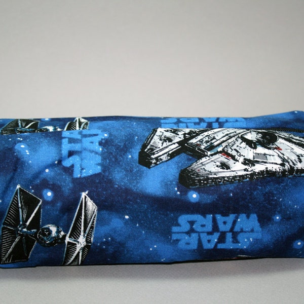 Boxy Makeup Bag - Star Wars Millennimum Falcon and Tie Fighter Zipper - Pencil Pouch