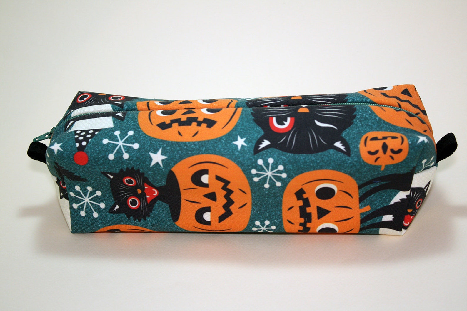 Boxy Makeup Bag Black Cat and Pumpkins Print Pencil Pouch Etsy