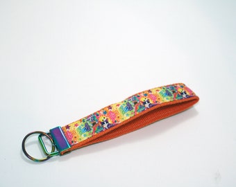 Key Fob Wristlet - Bright Rainbow 90s Cats - Keychain