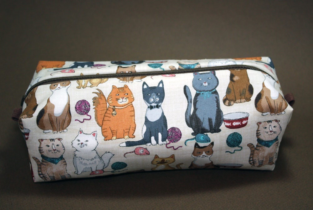 Boxy Makeup Bag Multiple Cats Print Zipper Pencil Pouch Etsy