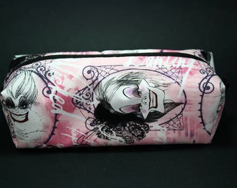 Boxy Makeup Bag - Disney Villainess Pink Cameo Print Zipper - Pencil Pouch - Ursula, Cruella de Vil, Maleficent, and Evil Queen