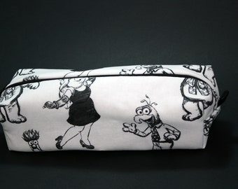 Boxy Makeup Bag - Monochromatic Muppets Print - Zipper Pencil Pouch