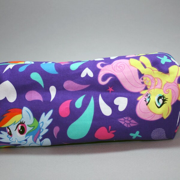 Boxy Makeup Bag - My Little Pony Paisley Print Zipper - Pencil Pouch Fluttershy, Rainbow Dash, and Applejack