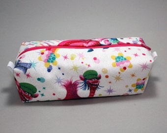 Boxy Makeup Bag - Trolls Movie Glitter Sparkle Zipper - Pencil Pouch - Guy Diamond, Cooper, Branch, and Poppy