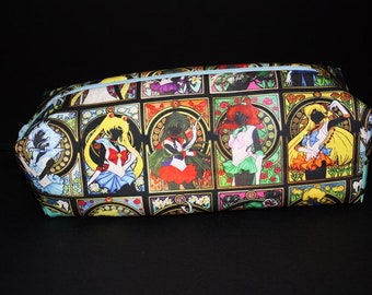 Boxy Makeup Bag - Sailor Scouts Stained Glass Print - Zipper Pencil Pouch