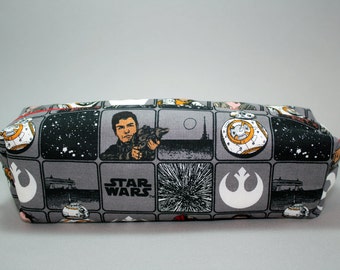 Boxy Makeup Bag - Star Wars The Force Awakens Rebel Alliance Blocks Zipper - Pencil Pouch with Han Solo, Rey, Finn, BB-8, Chewy, and Poe