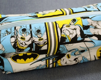 Boxy Makeup Bag - Super Hero Bat Zipper - Pencil Pouch