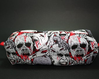 Boxy Makeup Bag - Bloody Zombie Heads Zipper - Pencil Pouch