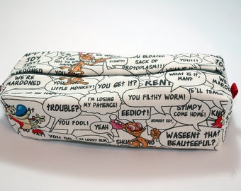 Boxy Makeup Bag - Ren and Stimpy Chatter Quotes Zipper - Pencil Pouch