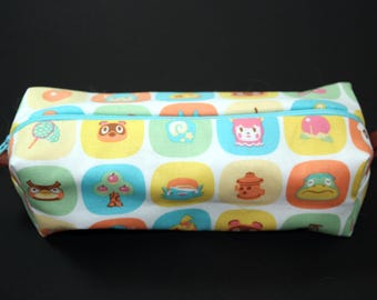 Boxy Makeup Bag - Animal Crossing Pastel Square Print - Zipper Pencil Pouch