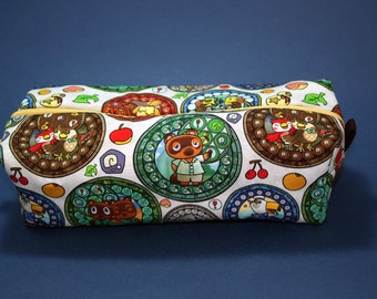 Boxy Makeup Bag - Animal Crossing Stained Glass Print in White - Zipper Pencil Pouch