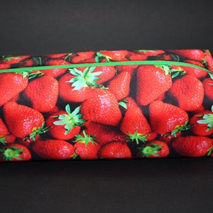 Boxy Makeup Bag- Fresh Picked Strawberry Print- Pencil Pouch - Digital Fabric