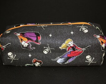 Boxy Makeup Bag - Sanderson Sisters Skull and Bones Print - Pencil Pouch - Hocus Pocus