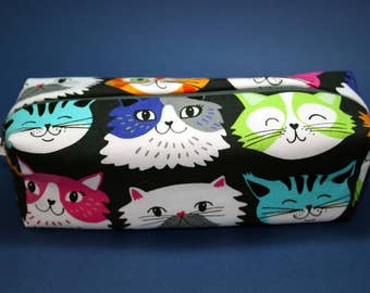 Boxy Makeup Bags - Rainbow Kitty Smiles - Kitten Kaboodle Zipper - Pencil Pouch - Blank Textiles