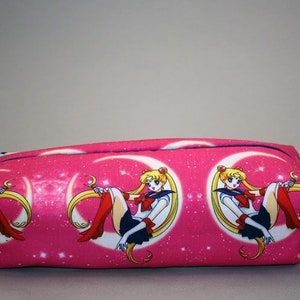Boxy Makeup Bag - Sailor Magical Girl Crescent Moon Block Print - Zipper Pencil Pouch