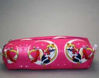 Boxy Makeup Bag - Sailor Magical Girl Crescent Moon Block Print - Zipper Pencil Pouch