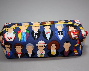 Boxy Makeup Bag - The Doctors Print Zipper - Pencil Pouch - Doctor Who