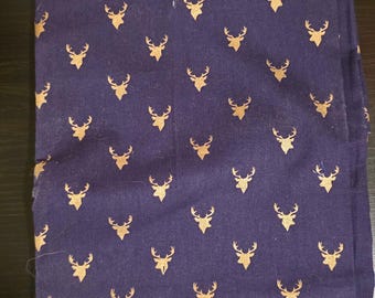 De-stash Joann Deer Head in Navy and Gold Cotton Fabric - BTY