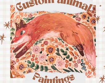 Custom Whimsical art*Cheerful Floral Animal Painting*Original Acrylic Art*custom floral canvases*animal paintings*woodland art*nursery art