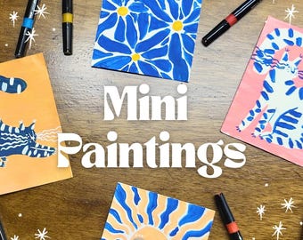 acrylic cat art*mini artwork*small acrylic painting*abstract geometric art*tiny decor*acrylic painting*bold acrylic painted art*cat painting