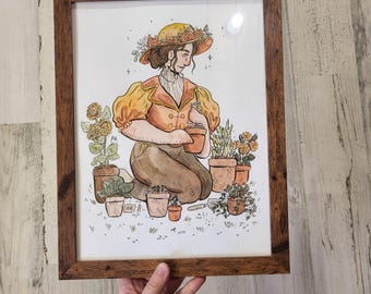 watercolor gardener painting*watercolor art*watercolor fantasy painting*watercolor painting*cottagecore watercolor art*cottagecore art*