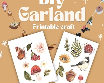 digital garland download*print it yourself diy garland*digital art download*cut out garland art*spring garland diy*diy spring decoration*