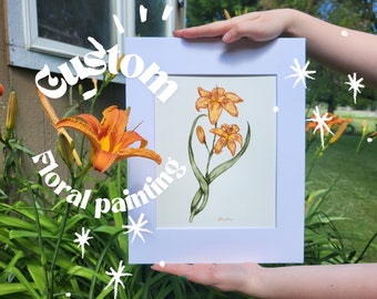 Pintura de flores em aquarela personalizada * Pintura floral em aquarela personalizada * Presente para amante de flores * Pintura em aquarela de flores * Arte personalizável