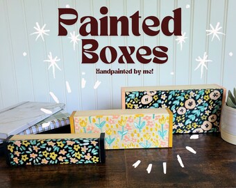 acrylic handpainted wooden boxes*floral boxes*handpainted desk organizer*dorm room decor*office decor*handpainted office art