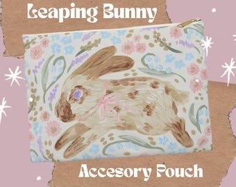 Watercolor Speckled Bunny Accessory Pouch | Floral Pastel Rabbit Print | Animal lover's gift idea | Floral bunny makeup bag | woodland bag
