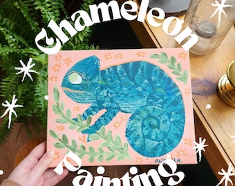 Chameleon wall art*acrylic wall art*Chameleon art*colorful Chameleon wall art*original painting*cute art*bright art*cheerful painting