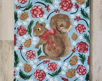Winter squirrel painting*winter wall art*cozy christmas decor*cottagecore winter art*winter wall decor*squirrel wall art*snowy squirrel art