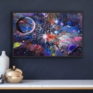 Cosmic Galaxy Acrylic Painting on canvas/ Wall Art/ Fluid Art painting/ Abstract art/ mixed media piece/ Original painting