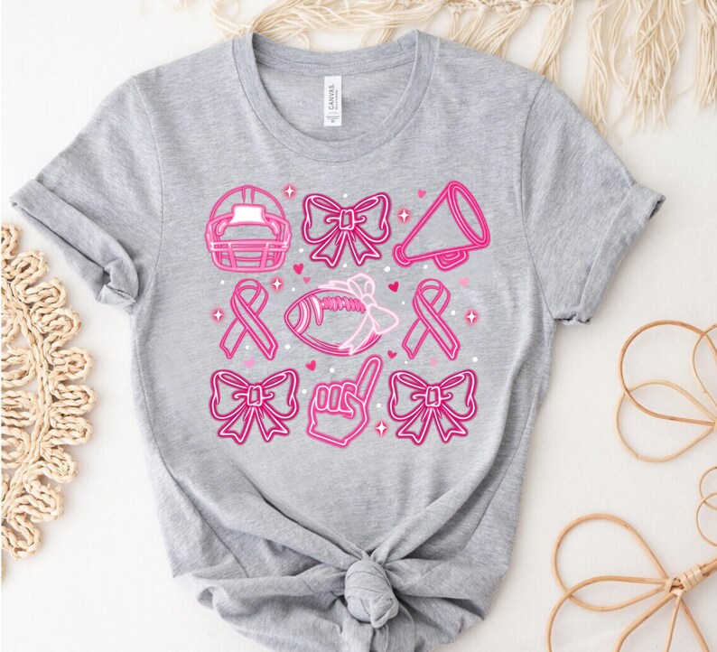 Pink Bow Breast Cancer Shirt, Pink Ribbon Sweatshirt, Neon Football Pink Out Shirt, Breast Cancer Bow Shirt,Sports Mom TeeTackle Cancer Tee image 5