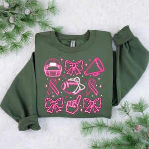 Pink Bow Breast Cancer Shirt, Pink Ribbon Sweatshirt, Neon Football Pink Out Shirt, Breast Cancer Bow Shirt,Sports Mom TeeTackle Cancer Tee image 7