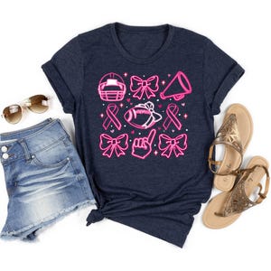 Pink Bow Breast Cancer Shirt, Pink Ribbon Sweatshirt, Neon Football Pink Out Shirt, Breast Cancer Bow Shirt,Sports Mom TeeTackle Cancer Tee image 4
