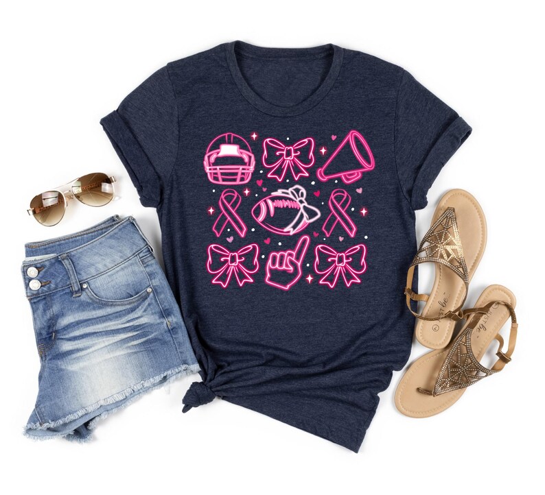 Pink Bow Breast Cancer Shirt, Pink Ribbon Sweatshirt, Neon Football Pink Out Shirt, Breast Cancer Bow Shirt,Sports Mom TeeTackle Cancer Tee image 4