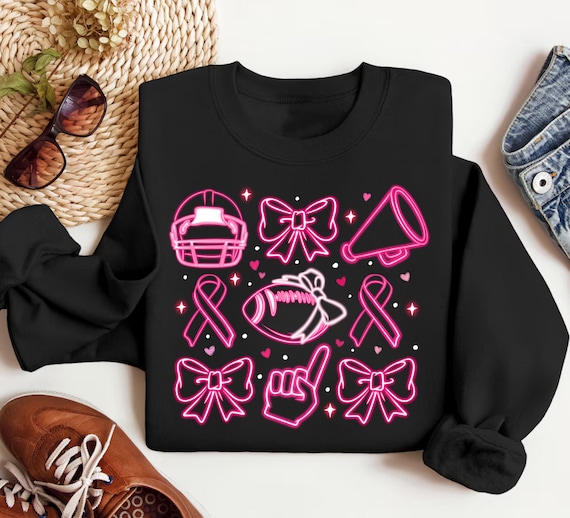 Pink Bow Breast Cancer Shirt, Pink Ribbon Sweatshirt, Neon Football Pink Out Shirt, Breast Cancer Bow Shirt,Sports Mom TeeTackle Cancer Tee