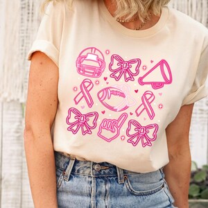 Pink Bow Breast Cancer Shirt, Pink Ribbon Sweatshirt, Neon Football Pink Out Shirt, Breast Cancer Bow Shirt,Sports Mom TeeTackle Cancer Tee image 2