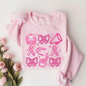 Pink Bow Breast Cancer Shirt, Pink Ribbon Sweatshirt, Neon Football Pink Out Shirt, Breast Cancer Bow Shirt,Sports Mom TeeTackle Cancer Tee image 6