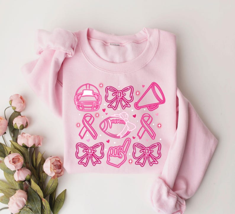 Pink Bow Breast Cancer Shirt, Pink Ribbon Sweatshirt, Neon Football Pink Out Shirt, Breast Cancer Bow Shirt,Sports Mom TeeTackle Cancer Tee image 6