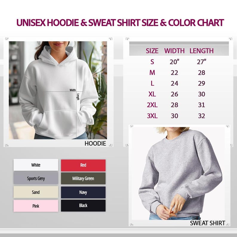 a women's hoodie and sweat shirt size chart