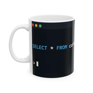 Taza con diseño de código SQL / Humor para programadores, taza de café de cerámica brillante imagen 3