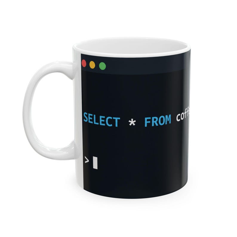 Taza con diseño de código SQL / Humor para programadores, taza de café de cerámica brillante imagen 3