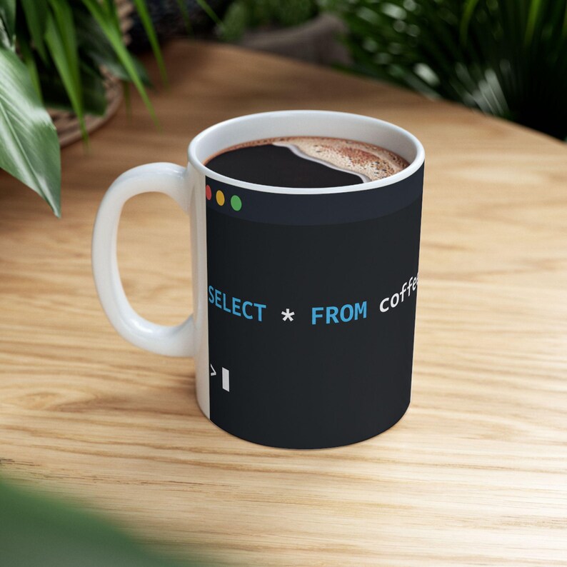 Taza con diseño de código SQL / Humor para programadores, taza de café de cerámica brillante imagen 8