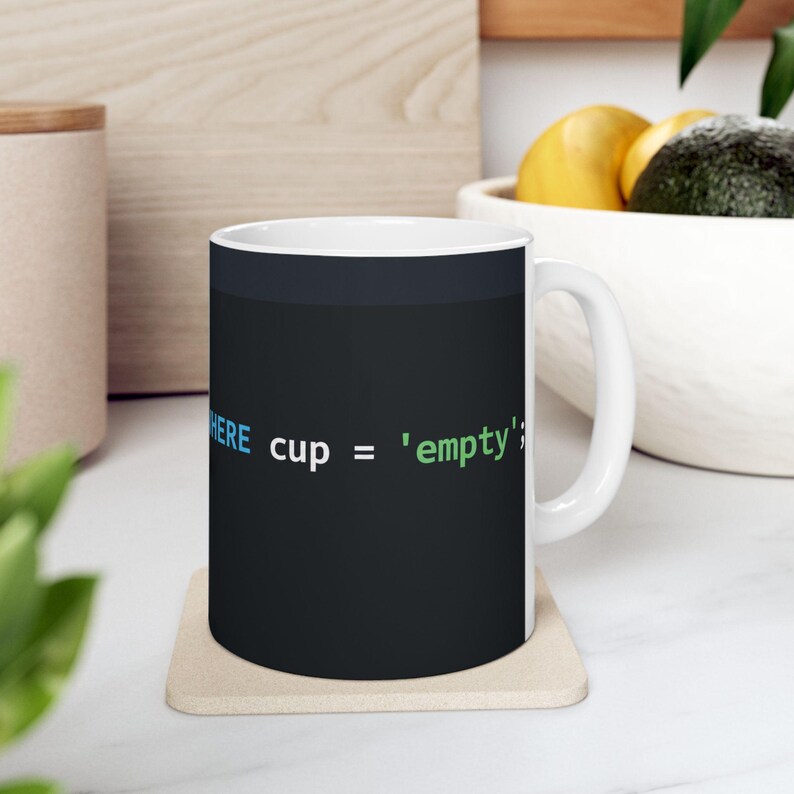 Taza con diseño de código SQL / Humor para programadores, taza de café de cerámica brillante imagen 7