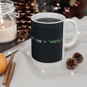 Taza con diseño de código SQL / Humor para programadores, taza de café de cerámica brillante imagen 5